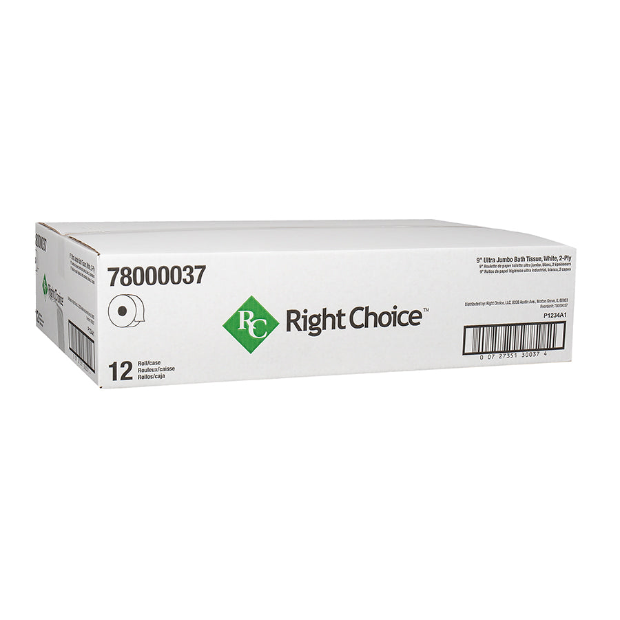 9 inch JRT Bath Tissue Roll, 2-Ply, White, Right Choice Ultra, 12/cs
