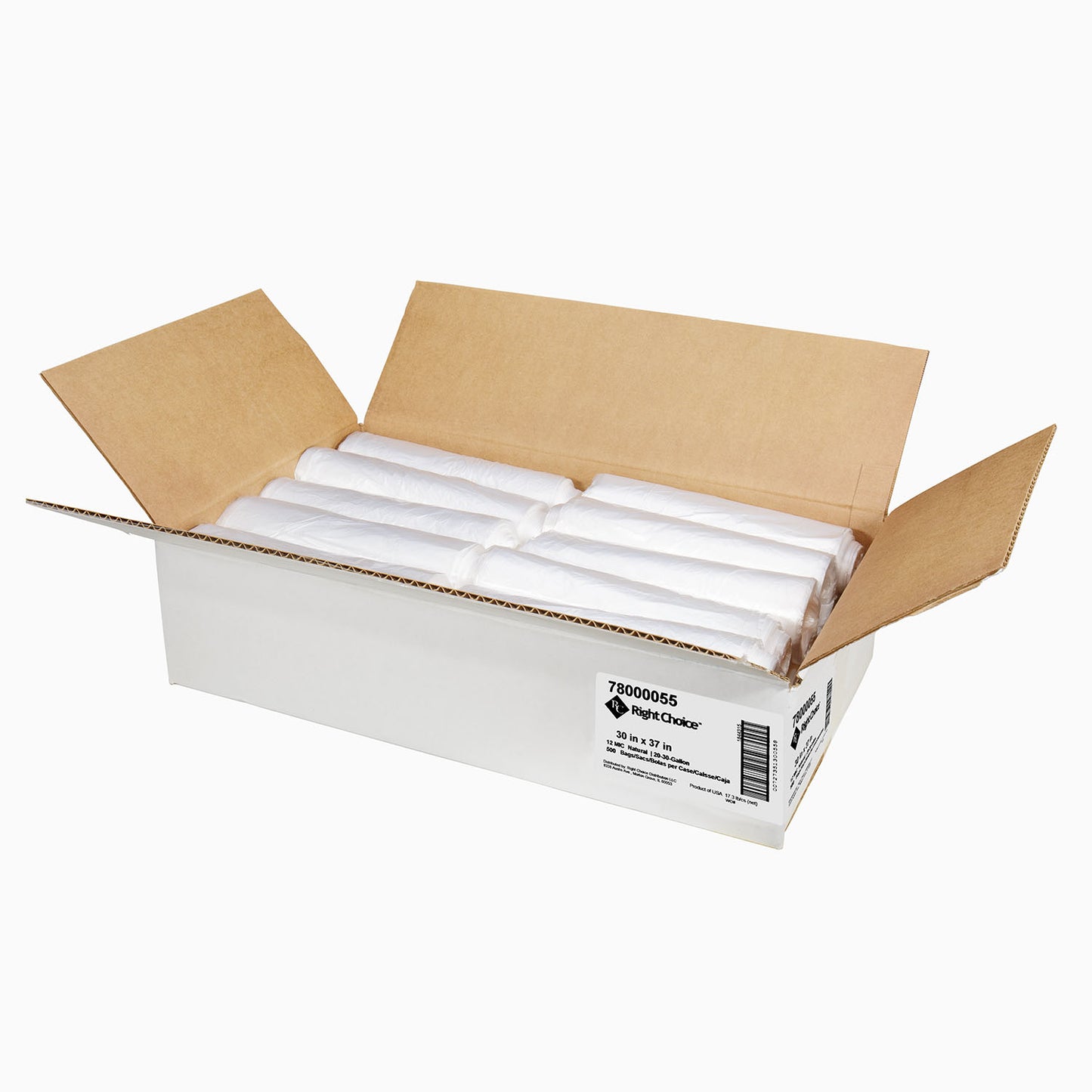 30x37 12 mic 20-30 Gal Right Choice HDPE Can Liners Roll, Natural, 500/cs