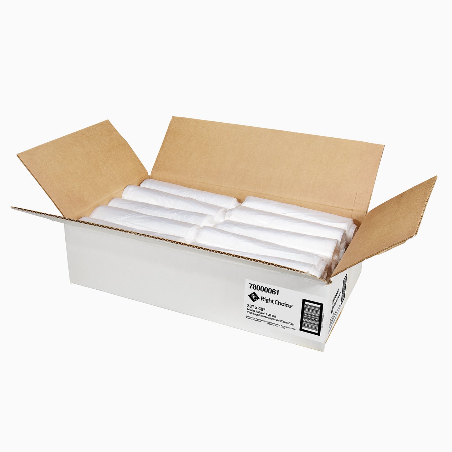 33x40 14 mic 33 Gal Right Choice HDPE Can Liner Roll, Natural, 500/cs