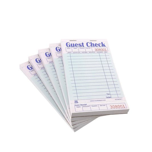 3.46 x 6.69" Green 1 Part Booked 15 Line Guest Check Board, 50 books of 50 checks