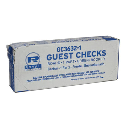 3.46 x 6.69" Green 1 Part Booked 15 Line Guest Check Board, 50 books of 50 checks