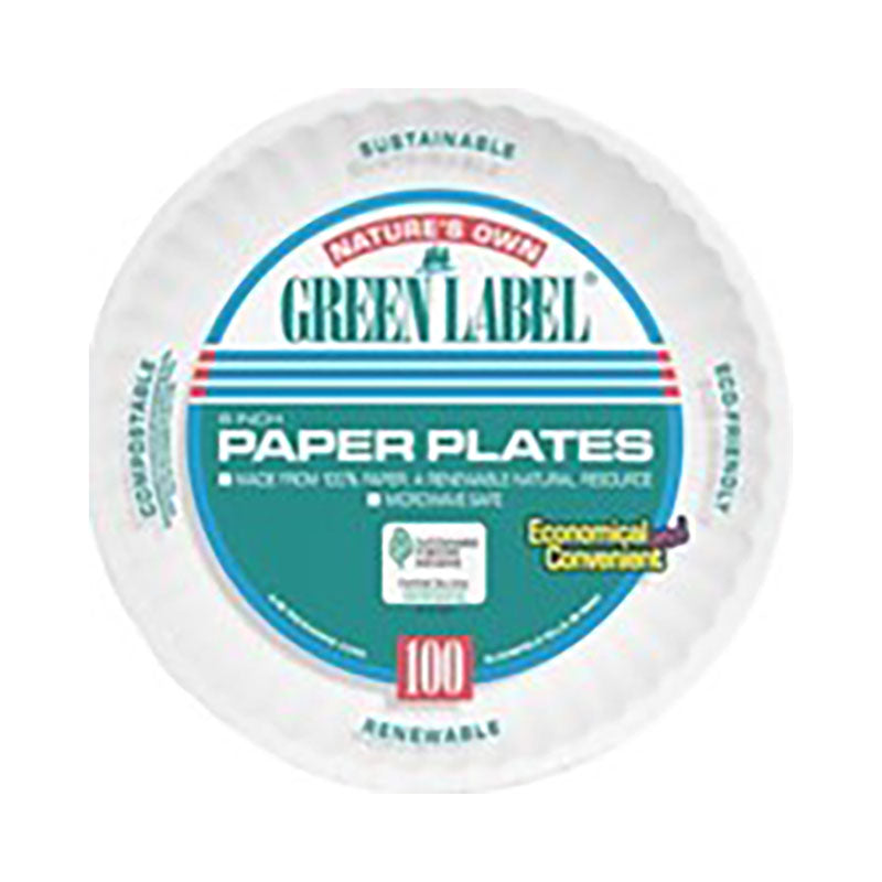 6 inch Green Label Paper Plate, White, 1000/cs