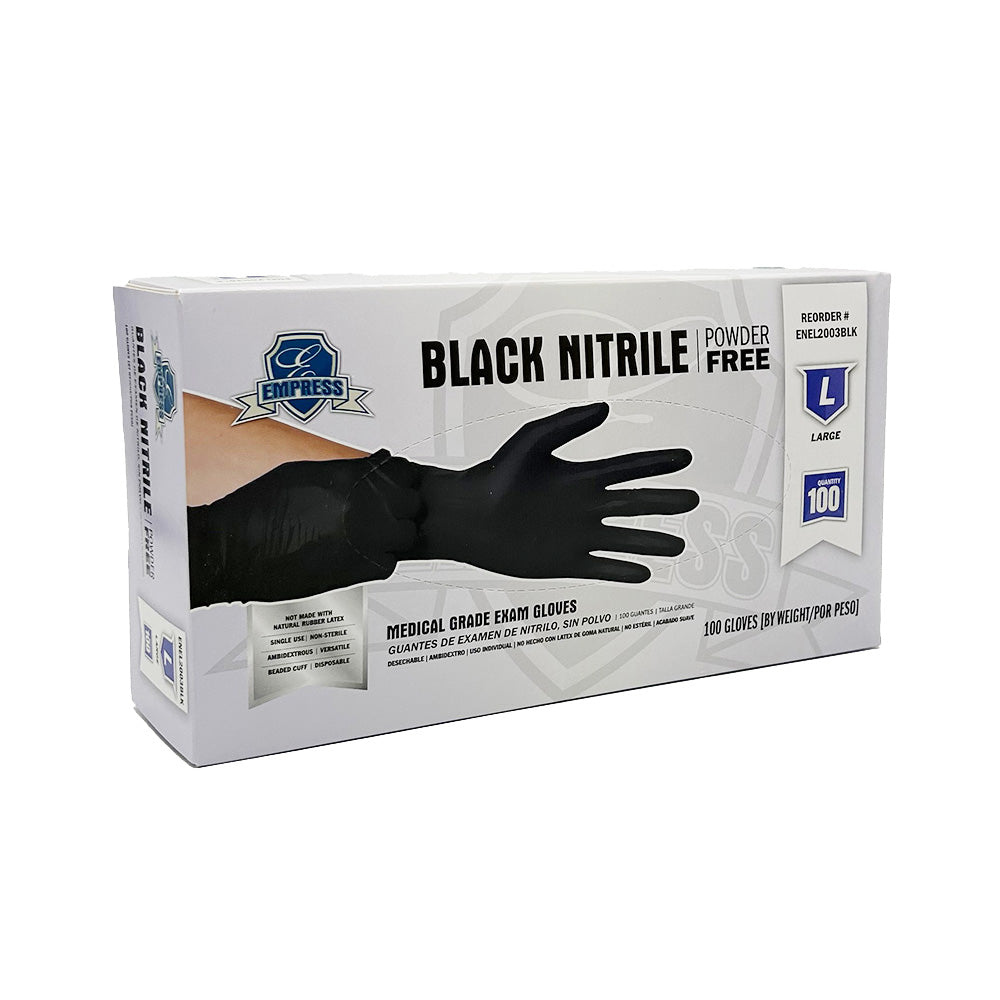 Large Nitrile Glove Black Powder Free, Exam Grade, Empress 1000/cs