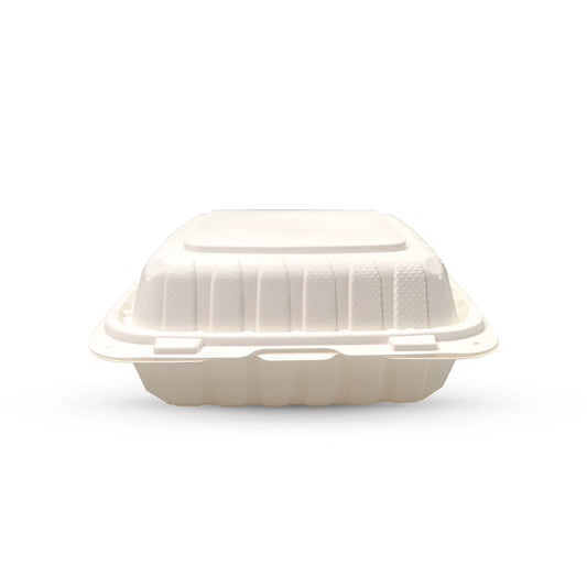 Empress Earth Hinged Container Mineral Filled PP 8" x 8" x 3" Natural 3-Compartment 150/cs