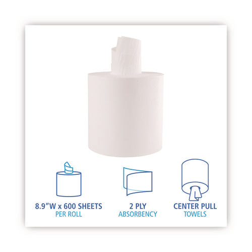 7.6x8.9 Center Pull Paper Towels Roll Towels, 2-Ply, White, 600/Roll, 6/ct