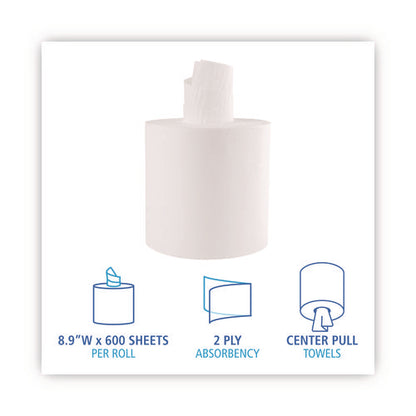 7.6x8.9 Center Pull Paper Towels Roll Towels, 2-Ply, White, 600/Roll, 6/ct