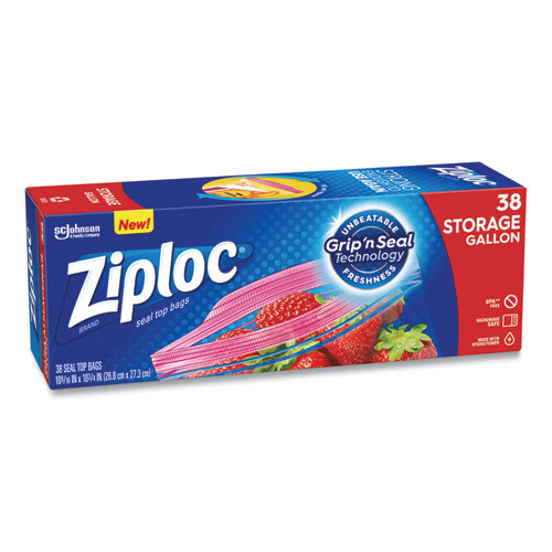 10.56x10.75 Double Zipper Ziplock Storage Bags, Triple System Seal, 1 Gallon, Clear, 38/Box