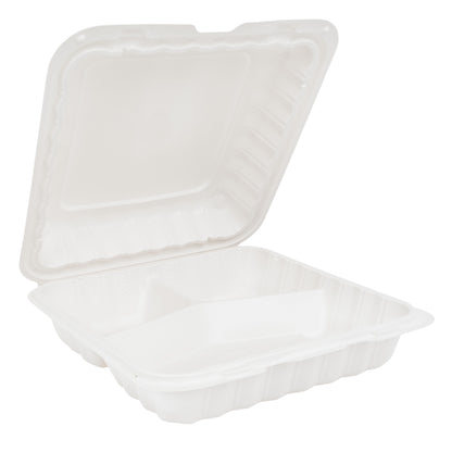 9x9 MFPP 3-Compartment Hinged Containers White EcoSystems 150/cs