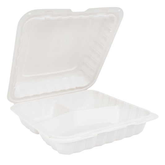 9x9 MFPP 3-Compartment Hinged Containers White EcoSystems 150/cs