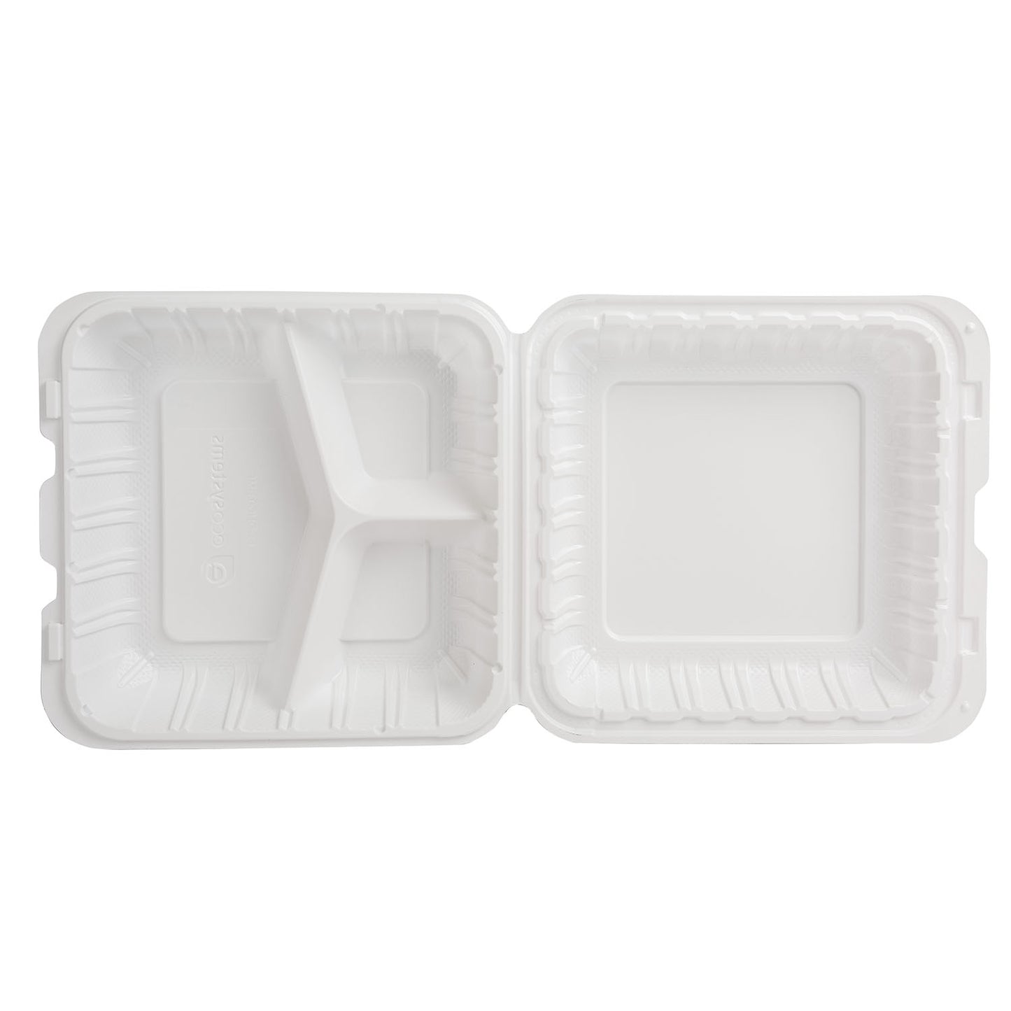 9x9 MFPP 3-Compartment Hinged Containers White EcoSystems 150/cs