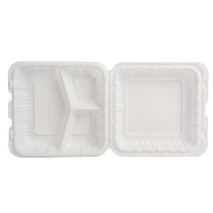9x9 MFPP 3-Compartment Hinged Containers White EcoSystems 150/cs