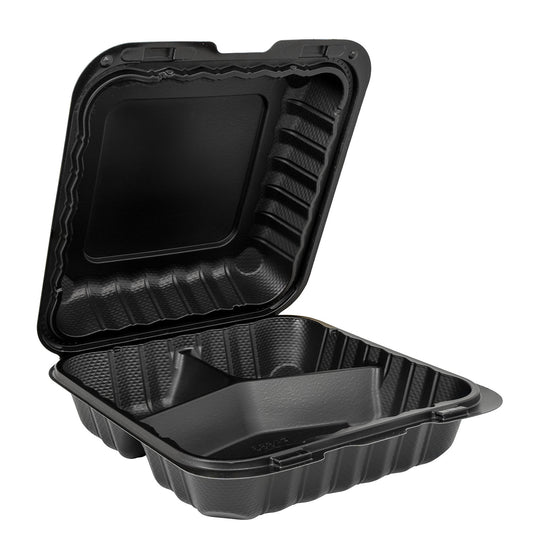 EcoSystems MFPP 3-Compartment Hinge Container, Black, 8" x 8", 1/CS/150 150/CS