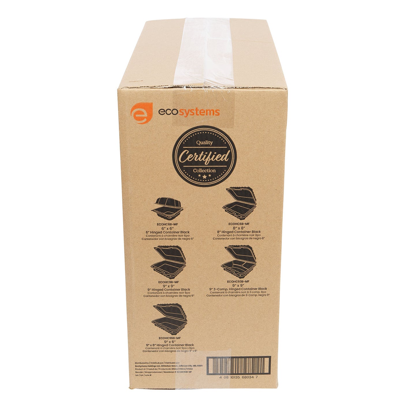 EcoSystems MFPP 3-Compartment Hinge Container, Black, 8" x 8", 1/CS/150 150/CS