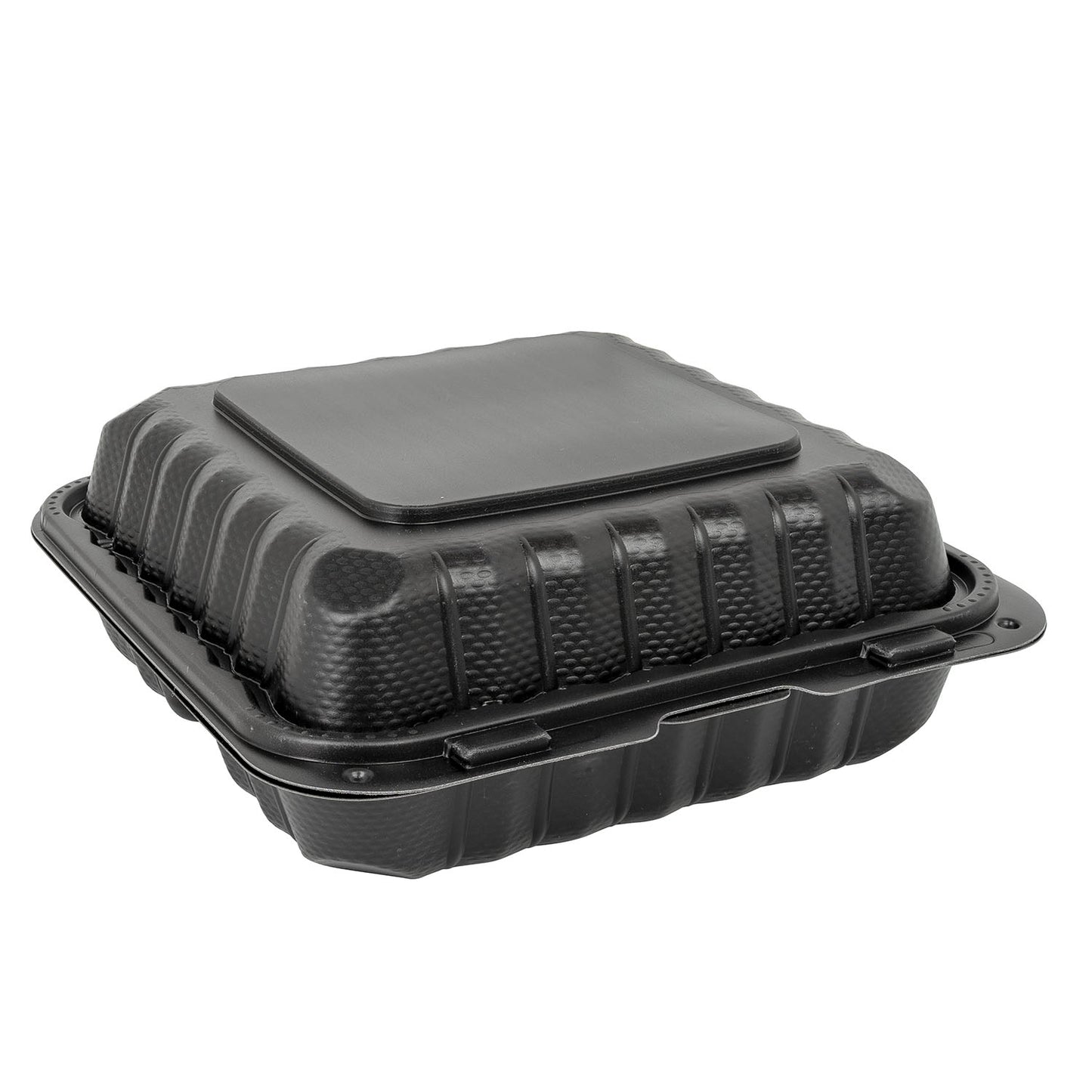 EcoSystems MFPP 3-Compartment Hinge Container, Black, 8" x 8", 1/CS/150 150/CS