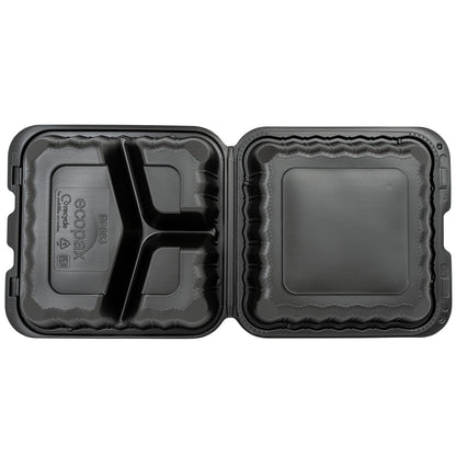 EcoSystems MFPP 3-Compartment Hinge Container, Black, 8" x 8", 1/CS/150 150/CS