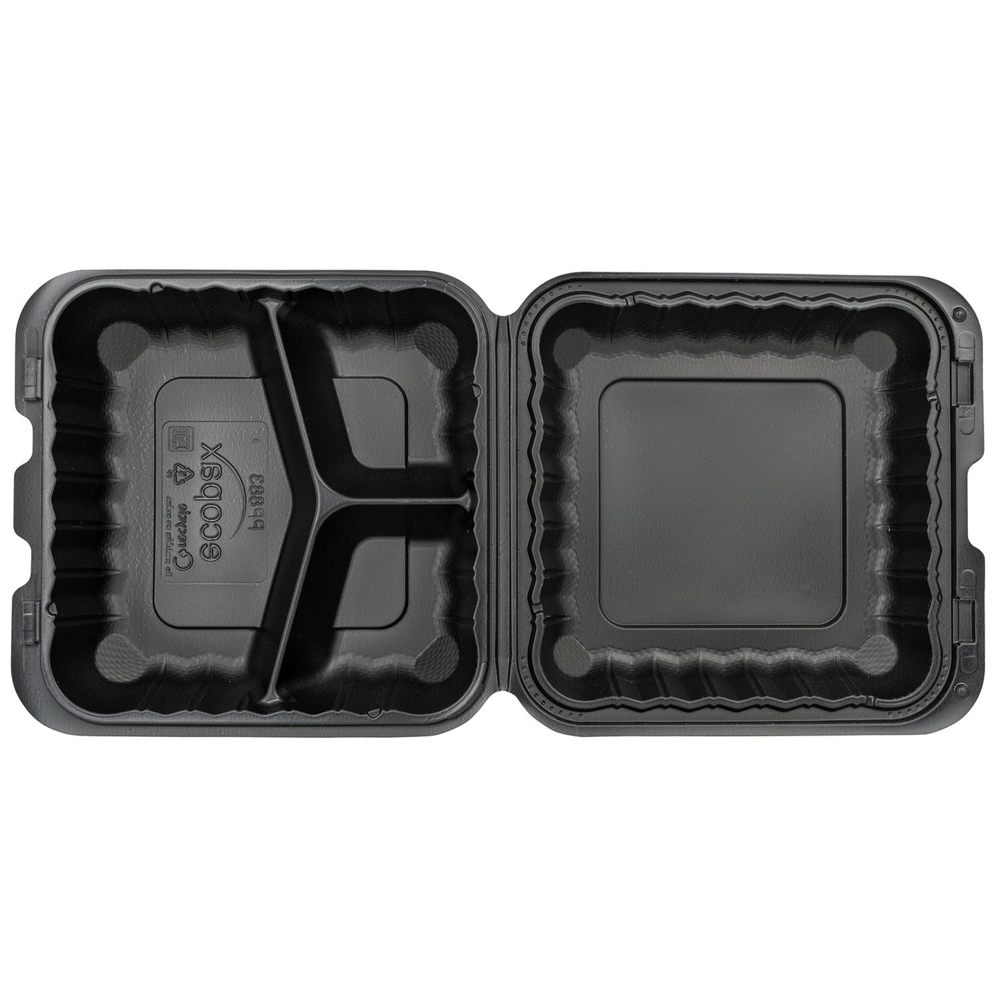 EcoSystems MFPP 3-Compartment Hinge Container, Black, 8" x 8", 1/CS/150 150/CS