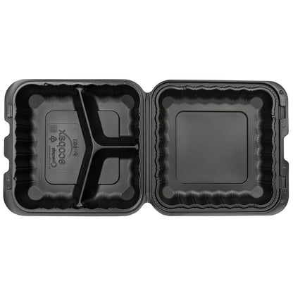 EcoSystems MFPP 3-Compartment Hinge Container, Black, 8" x 8", 1/CS/150 150/CS
