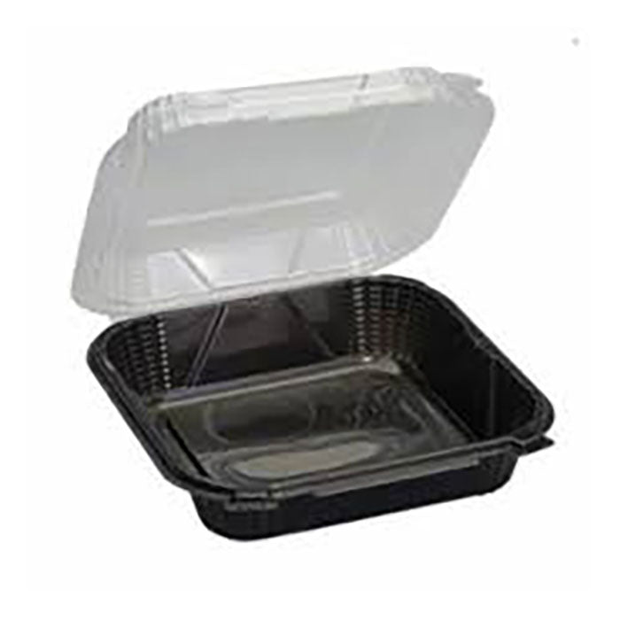 9x9 EcoSystems Polypropylene Hinged Container, Black/Clear, 150/cs