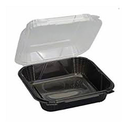 9x9 EcoSystems Polypropylene Hinged Container, Black/Clear, 150/cs