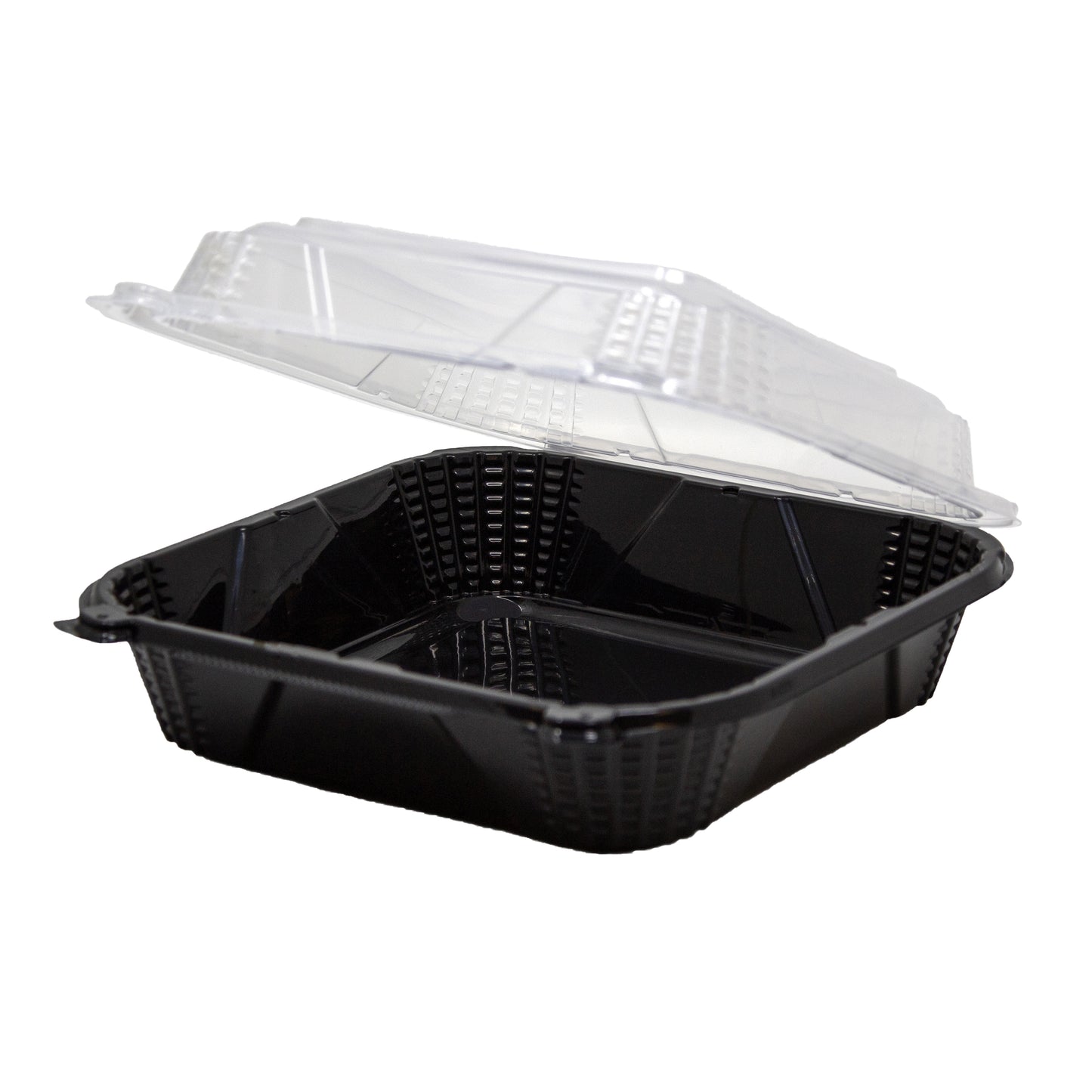 9x9 EcoSystems Polypropylene Hinged Container, Black/Clear, 150/cs