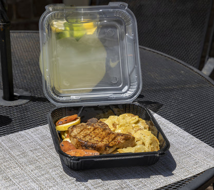 9x9 EcoSystems Polypropylene Hinged Container, Black/Clear, 150/cs