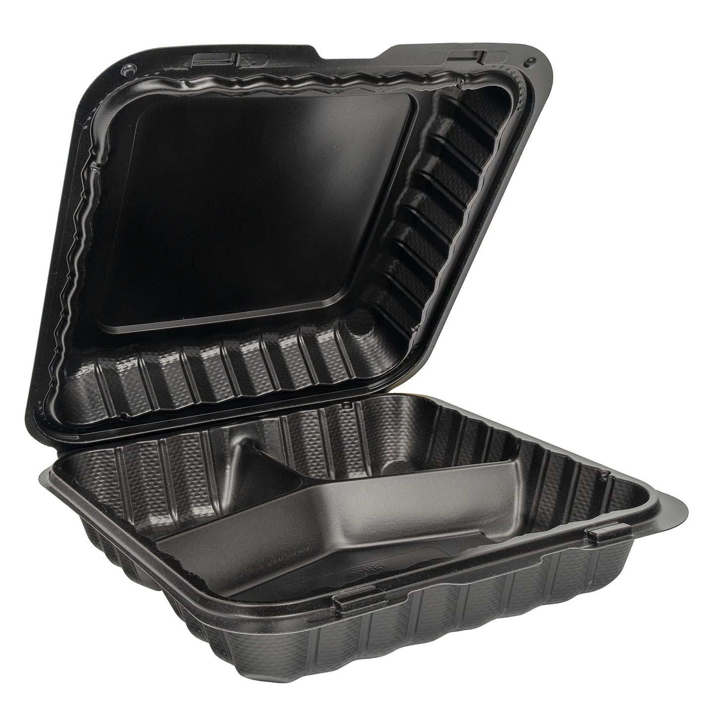 EcoSystems MFPP 3-Compartment Hinge Container, Black, 9" x 9", 1/CS/150 150/CS