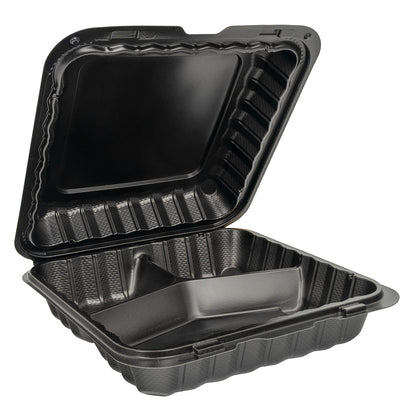 EcoSystems MFPP 3-Compartment Hinge Container, Black, 9" x 9", 1/CS/150 150/CS
