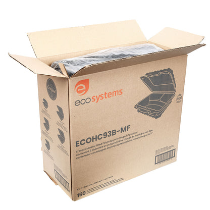 EcoSystems MFPP 3-Compartment Hinge Container, Black, 9" x 9", 1/CS/150 150/CS