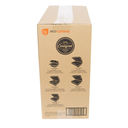 EcoSystems MFPP 3-Compartment Hinge Container, Black, 9" x 9", 1/CS/150 150/CS