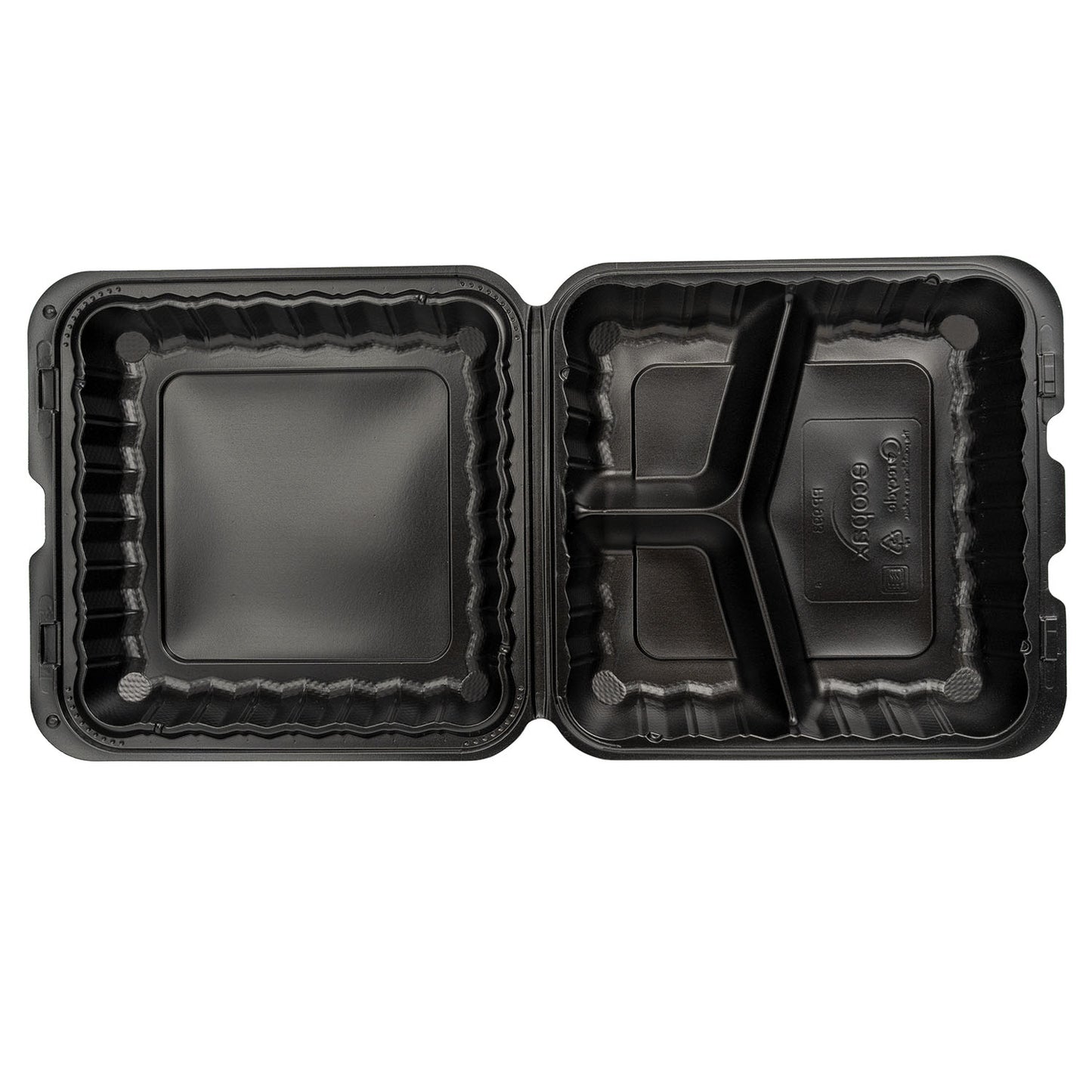 EcoSystems MFPP 3-Compartment Hinge Container, Black, 9" x 9", 1/CS/150 150/CS