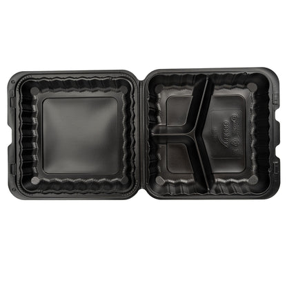 EcoSystems MFPP 3-Compartment Hinge Container, Black, 9" x 9", 1/CS/150 150/CS