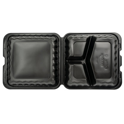 EcoSystems MFPP 3-Compartment Hinge Container, Black, 9" x 9", 1/CS/150 150/CS
