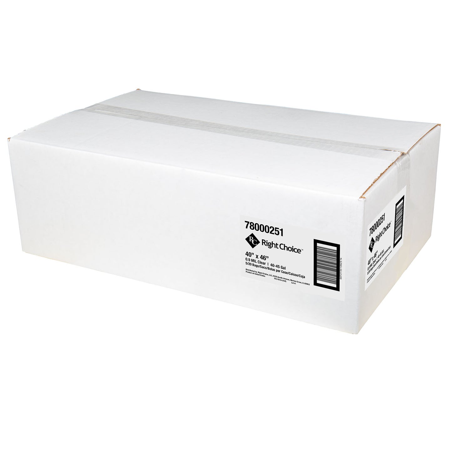 40x46 Right Choice LDPE 40/45-Gal Can Liner Roll, Clear, 0.9 mil, 100/cs
