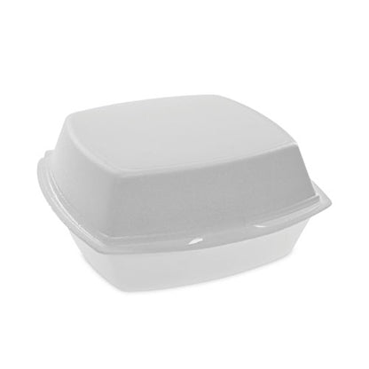 Foam Hinged Lid Container, Single Tab Lock, 6.38 x 6.38 x 3, White, 500/CS