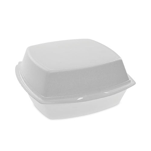 Foam Hinged Lid Container, Single Tab Lock, 6.38 x 6.38 x 3, White, 500/CS
