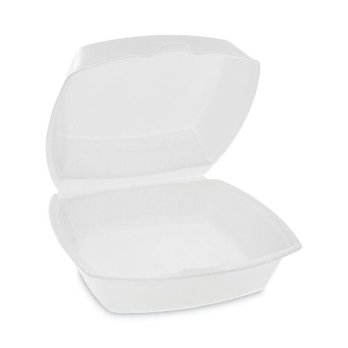 Foam Hinged Lid Container, Single Tab Lock, 6.38 x 6.38 x 3, White, 500/CS