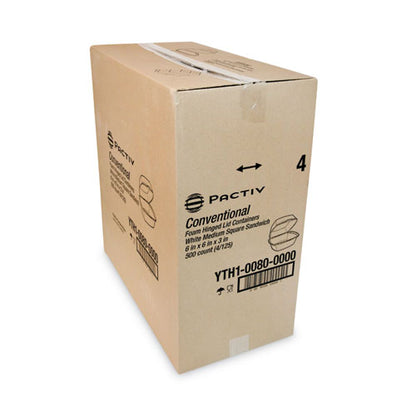 Foam Hinged Lid Container, Single Tab Lock, 6.38 x 6.38 x 3, White, 500/CS