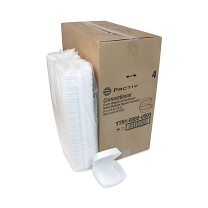 Foam Hinged Lid Container, Single Tab Lock, 6.38 x 6.38 x 3, White, 500/CS
