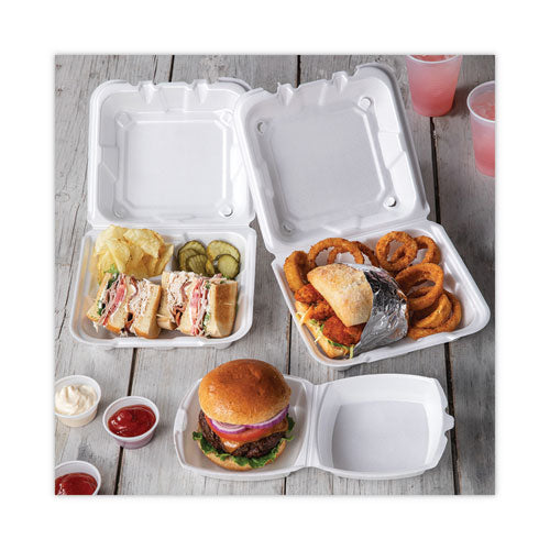 Foam Hinged Lid Container, Single Tab Lock, 6.38 x 6.38 x 3, White, 500/CS