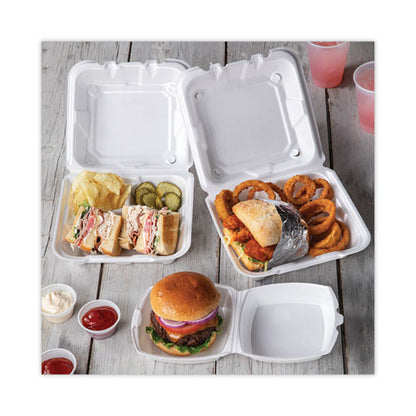 Foam Hinged Lid Container, Single Tab Lock, 6.38 x 6.38 x 3, White, 500/CS