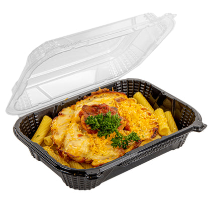10x9 Polypropylene Hinged Container, Black/Clear, 10.5x9.25x3.25, 150/cs