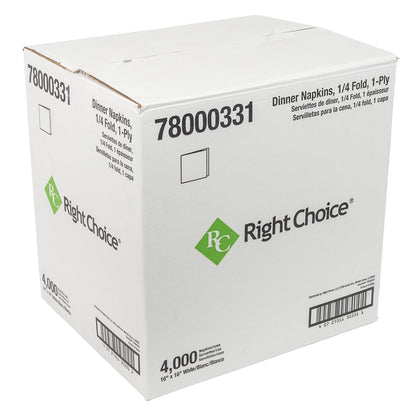 16x16, 1/4 Right Choice Dinner Napkin 1-Ply, White, Fold, 4000/cs