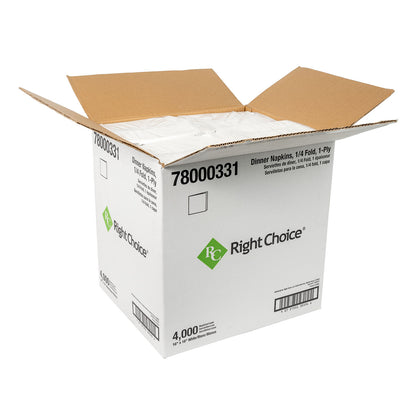 16x16, 1/4 Right Choice Dinner Napkin 1-Ply, White, Fold, 4000/cs