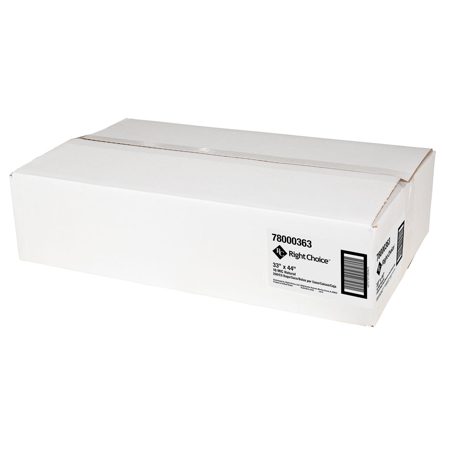 33x44 Right Choice HDPE Coreless, Natural, 16 mic, Can Liners, 250/CS