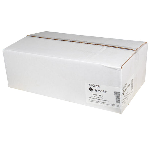 60 Gal, 2 Mil, 25x58, Right Choice LDPE (Repro) Can Liner Roll, Black, 38x58, 100/cs