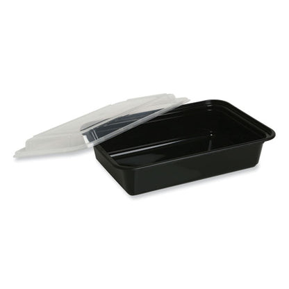 16oz Microwavable Food Container with Lid, Rectangular, 7.48 x 5.03 x 2.04, Black/Clear, Plastic, 150/ct