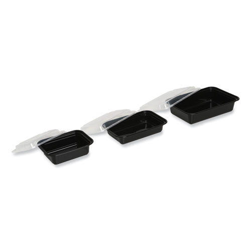 16oz Microwavable Food Container with Lid, Rectangular, 7.48 x 5.03 x 2.04, Black/Clear, Plastic, 150/ct