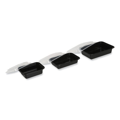 16oz Microwavable Food Container with Lid, Rectangular, 7.48 x 5.03 x 2.04, Black/Clear, Plastic, 150/ct