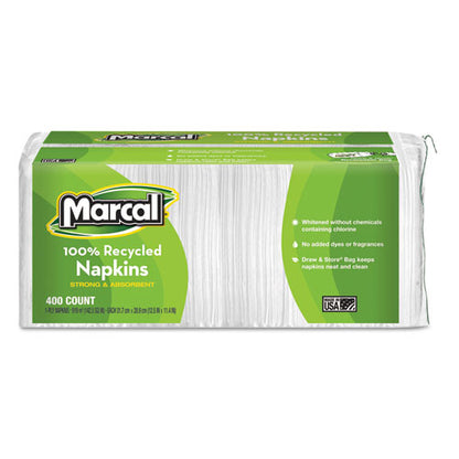 11.4x12.5 100% Recycled Lunch Napkins, 1-Ply, White, 400/pk