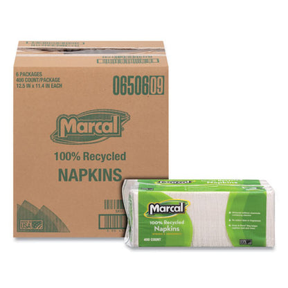 11.4x12.5 100% Recycled Lunch Napkins, 1-Ply, White, 400/pk